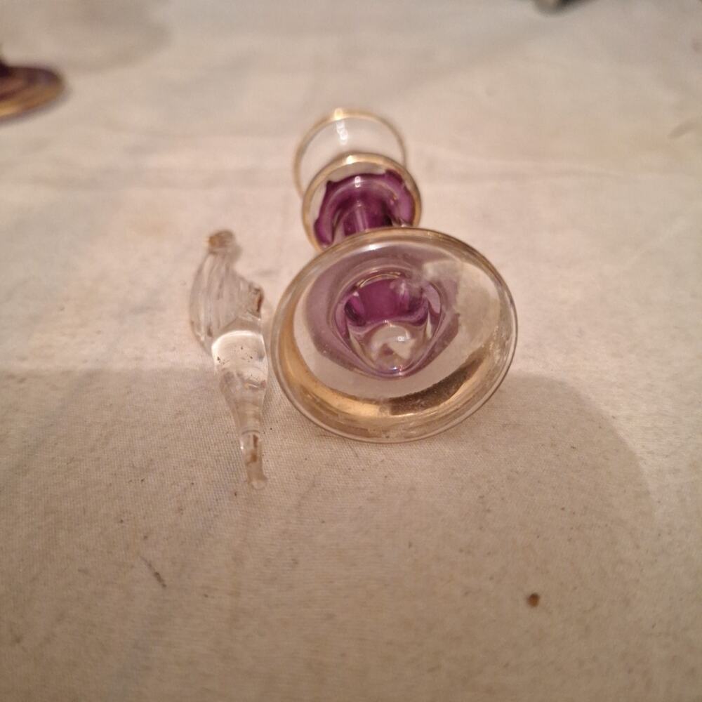 Vintage Perfume Bottles Egyptian Style Art Glass Cranberry Clear Gold Iridescent - Picture 6 of 6